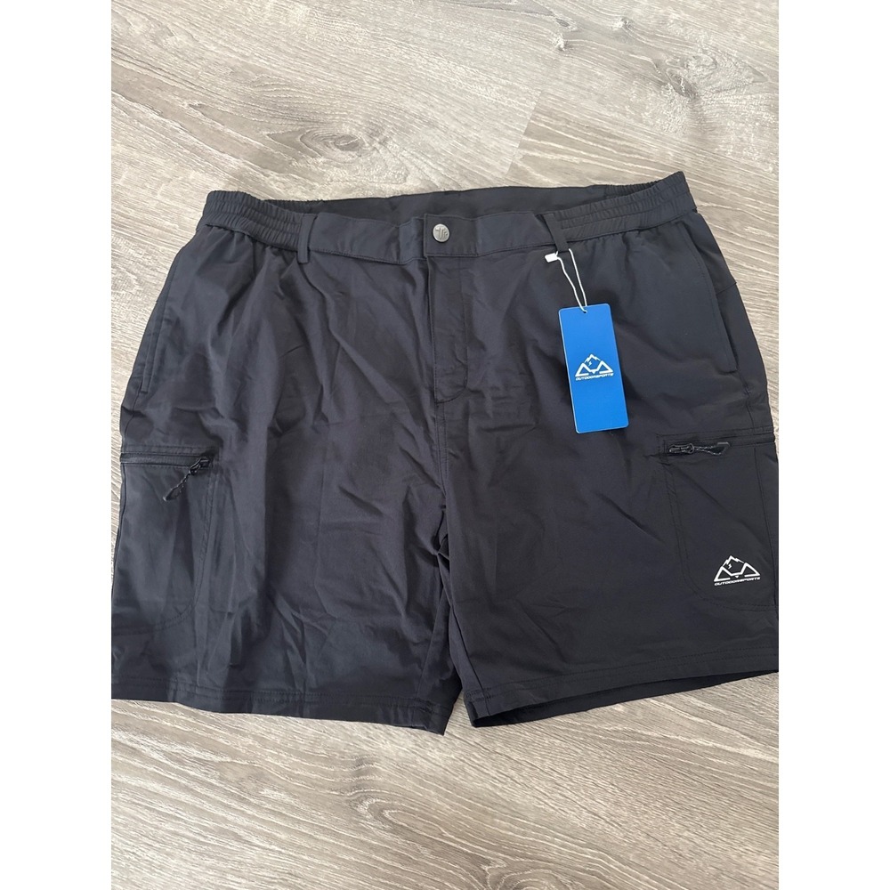 Outdoor Sports Mens Casual Shorts Black Flat Front Pockets Belt Zip XXL  New‎